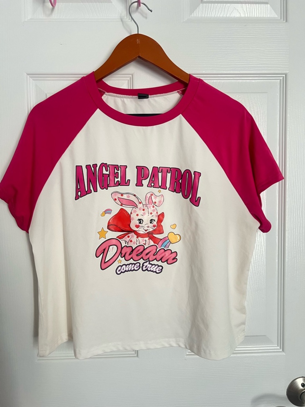 SHEIN White Tee with Hot Pink Trim